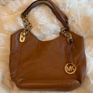 Michael Kors Cognac Leather Shoulder Bag with Gold Hardware